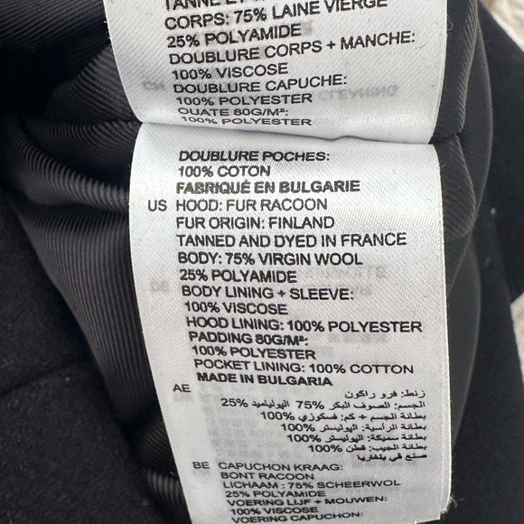 Sandro virgin wool coat with hood and racoon fur size 36 (size 2) color navy - Picture 4 of 7